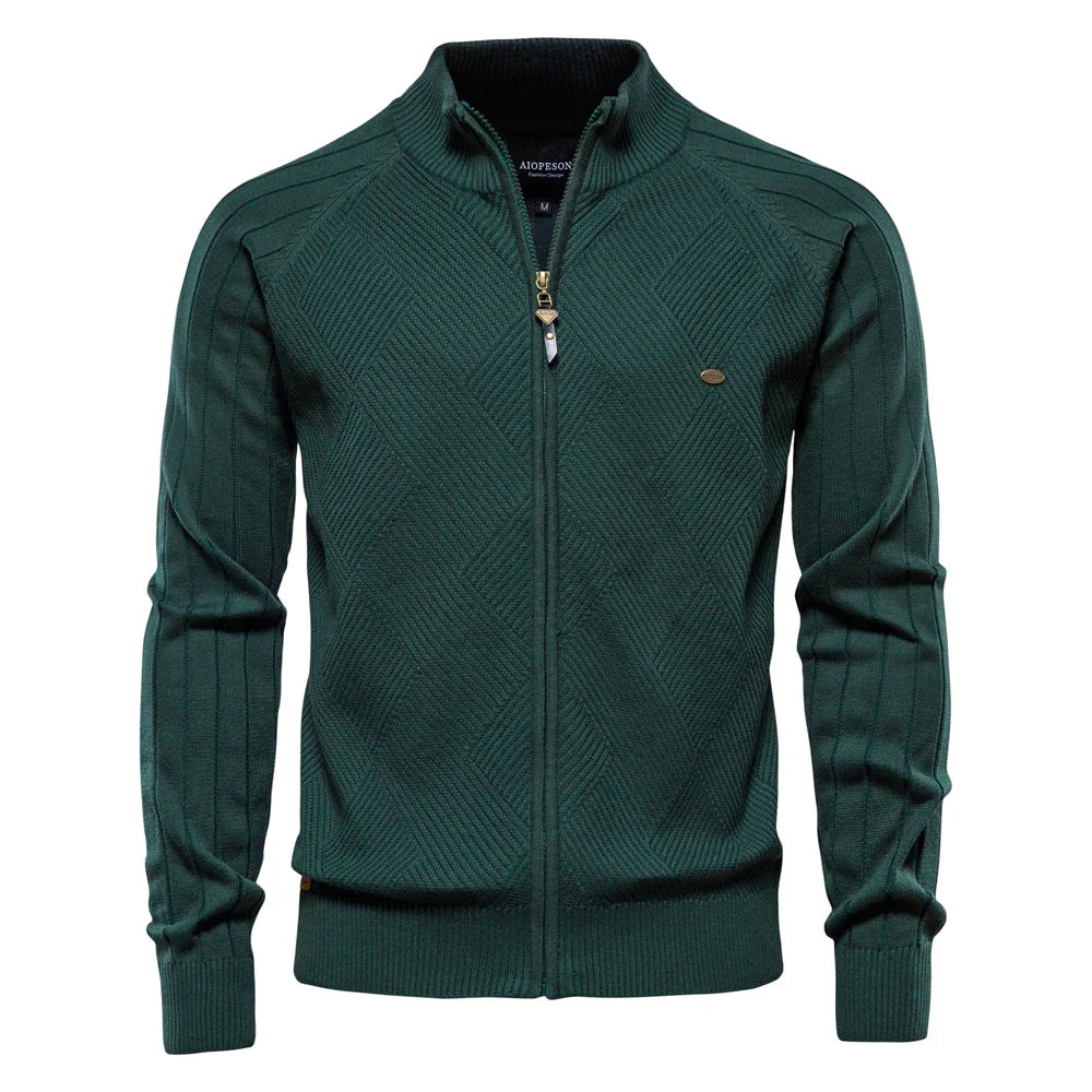 Gilet Erik en maille zippé, coloris vert sapin, vue de face
