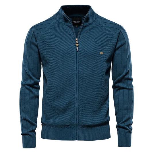 Gilet Erik en maille zippé, coloris bleu pétrole, vue de face